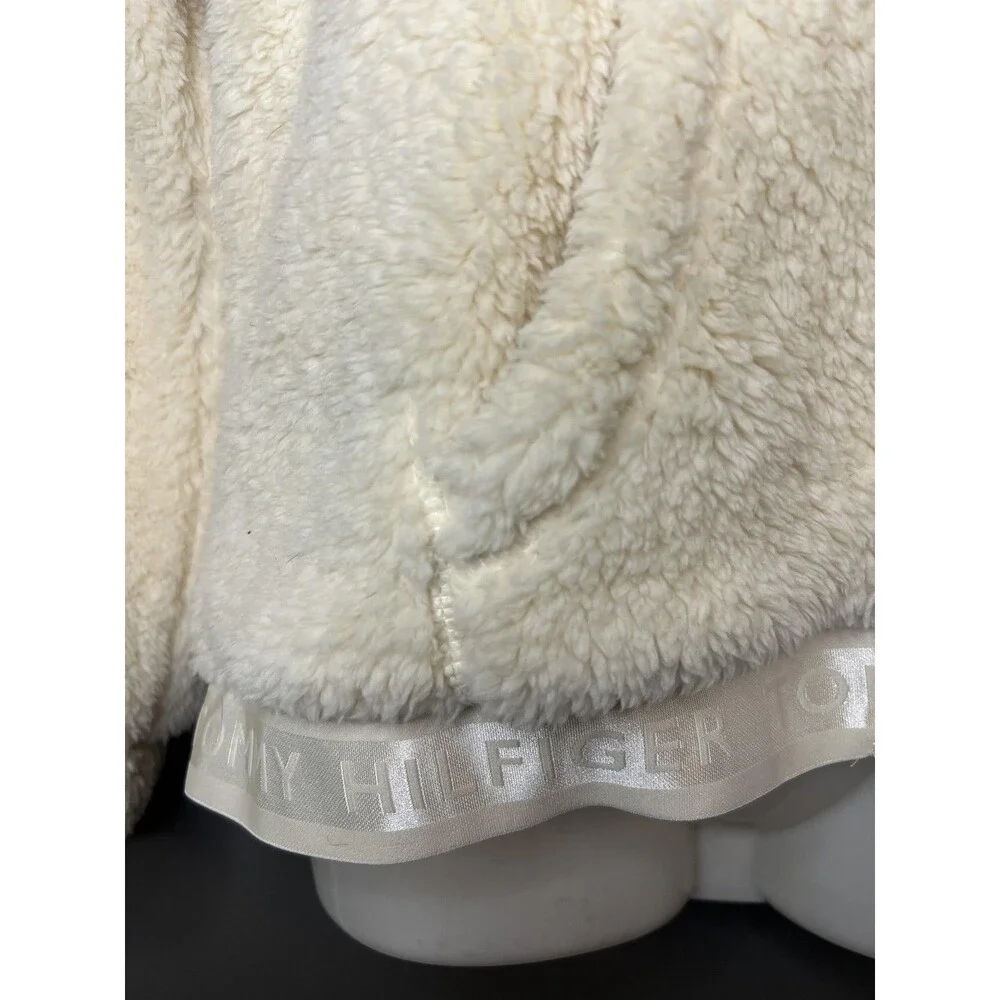 Tommy Hilfiger Hoodie Girls XL 16 White Swan Sherpa Fleece Zip Sweatshirt Logo